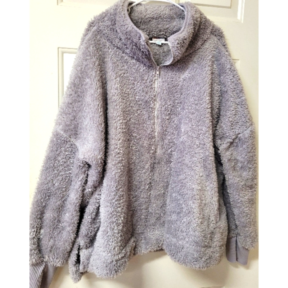 LuLaRoe 2XL 2X Nancy Half Zip Pullover Sweater Fuzzy Fleece Gray Solid Nice!